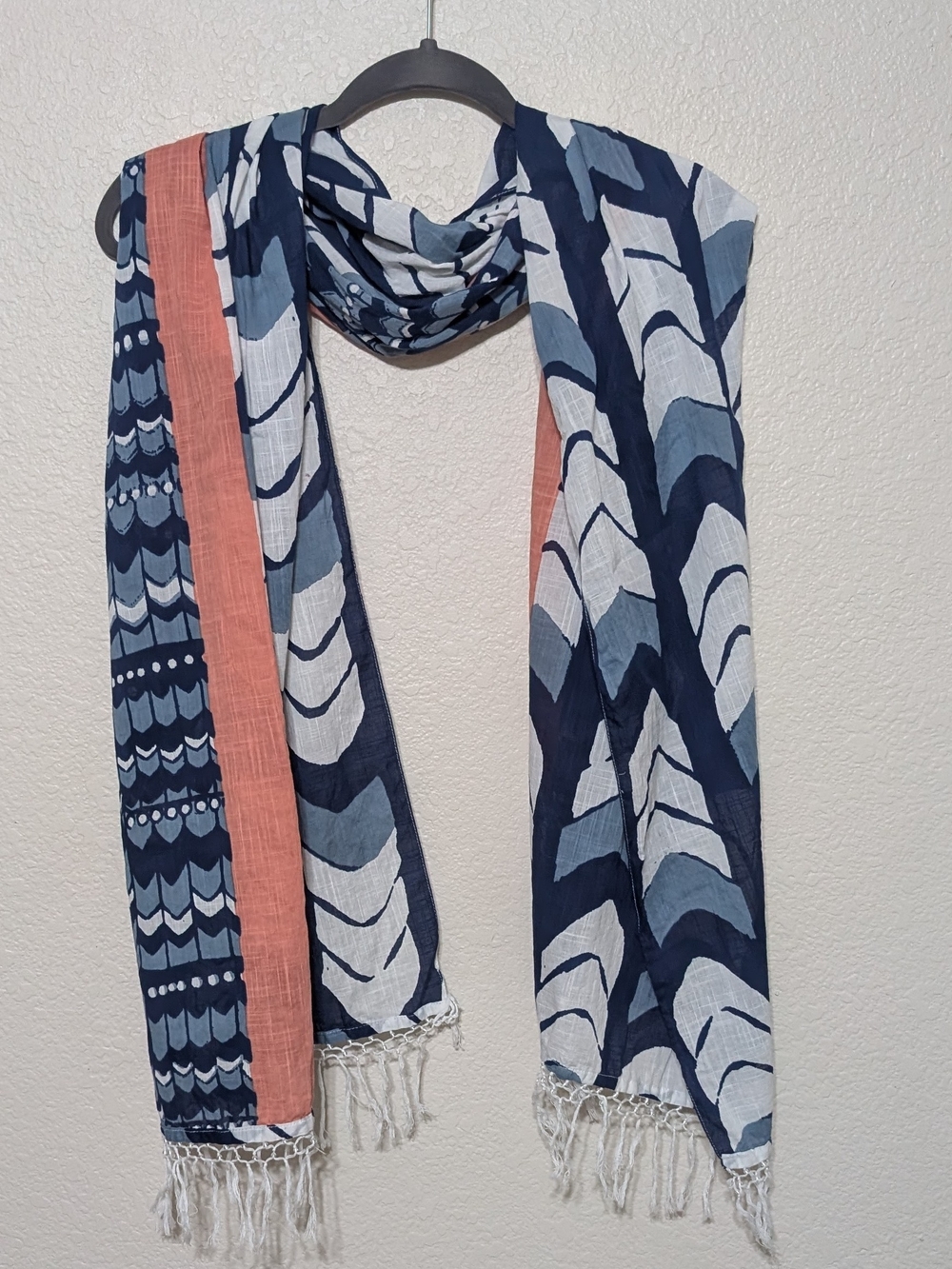 Banana Republic Cotton Blue White Coral Wrap Scarf Boho Art To Wear